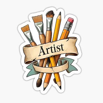 Artist Tools Sticker 5 Inch Waterproof Vinyl Paint Brush Pencil Art Decal for Laptop, Water Bottle, Sticker