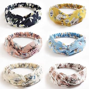 Catery Boho Headbands Floal Style Headband Headpiece Vintage Criss Cross Twist Head Wrap Hair Band Bohemia Stylish Fabric Elastic Turban Hairbands Fashion Hair Accessories for Women(Pack of 6)