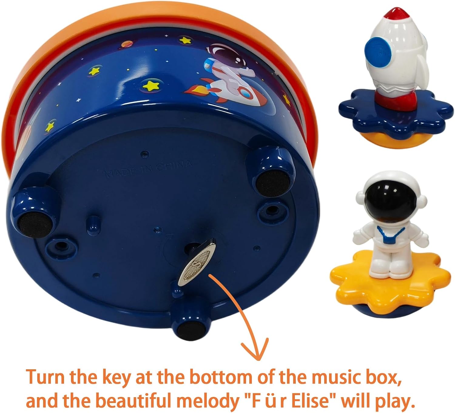 Lunar Landing & Space Adventure Music Box - Wind Up Musical Box with Spinning Astronaut & Spaceship on Moon, Rotating Desk Decor for Stress Relief & Fun, Relaxation Gift (2# Universe)