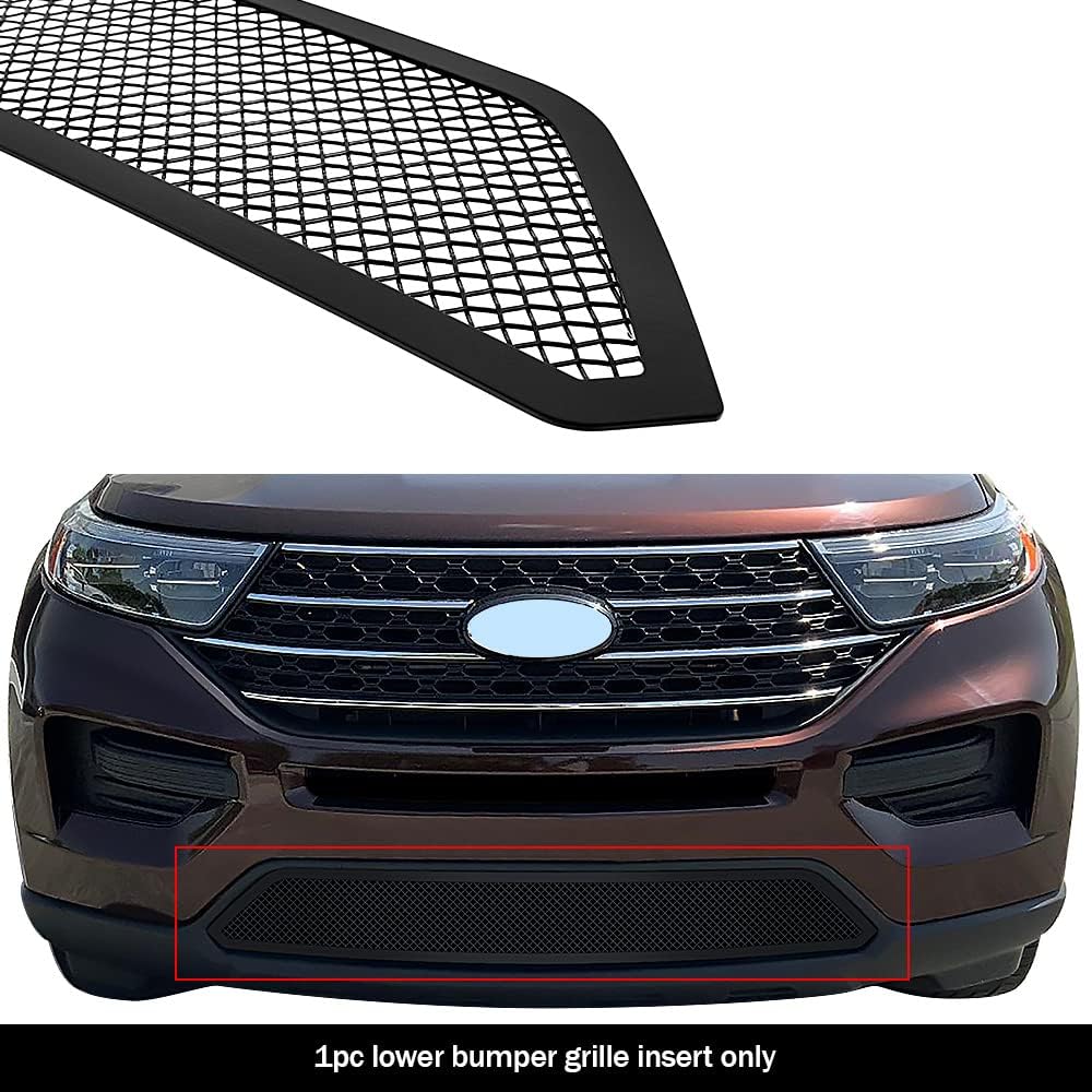 APS Compatible with Ford Explorer 2020-2024 Without Sensor Lower Bumper Stainless Steel Black Mesh Front Grill Grille Insert F75286H