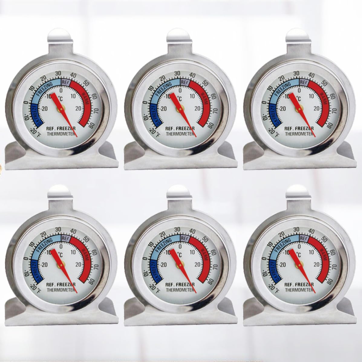 6pcs Sturdy Refrigerator Thermometer Set with Stainless Steel Material, Easy to Install and Carry, Applied Freezer Thermometer for Home and Office Use
