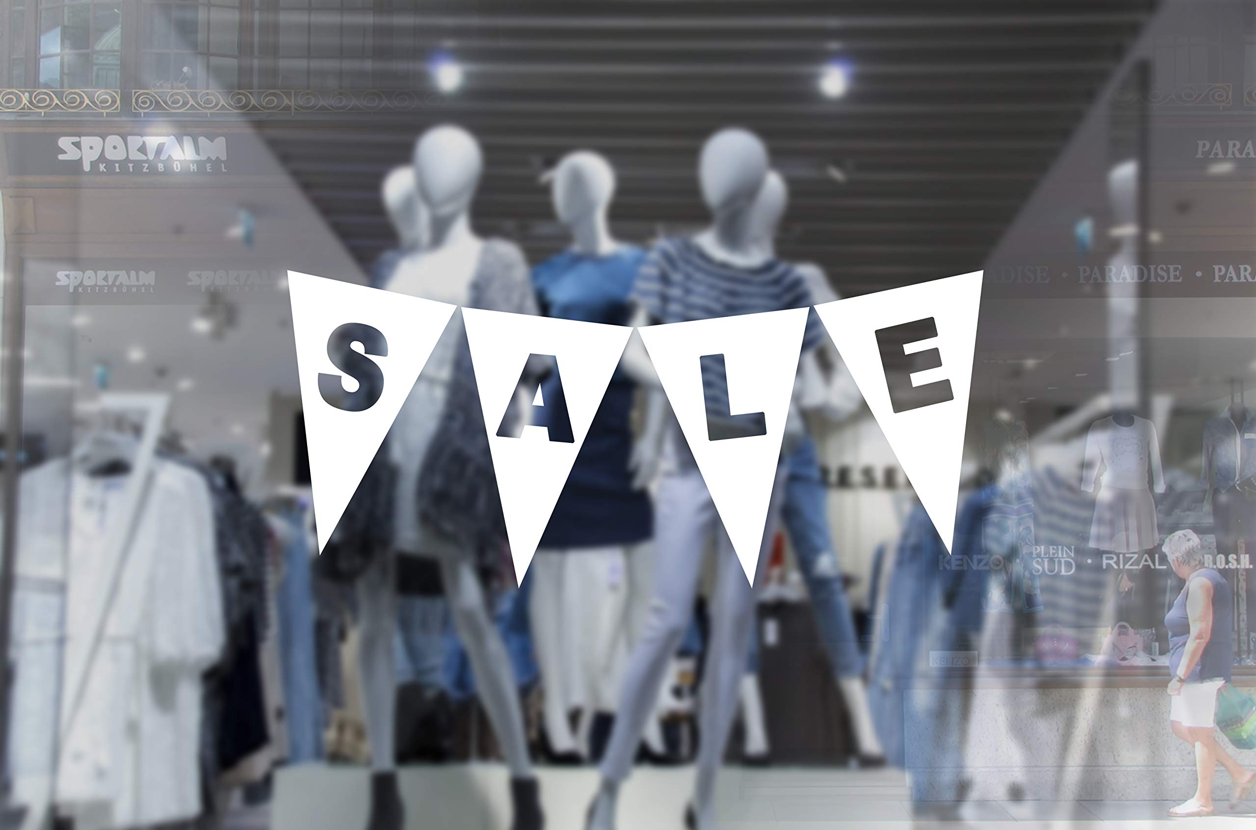 Party_decor White 1 X Wall Window Display Sale Sticker - Sale Triangles Bunting Banner - Vinyl Cut Out - Self Adhesive Weather Proof Vinyl Sticker Label