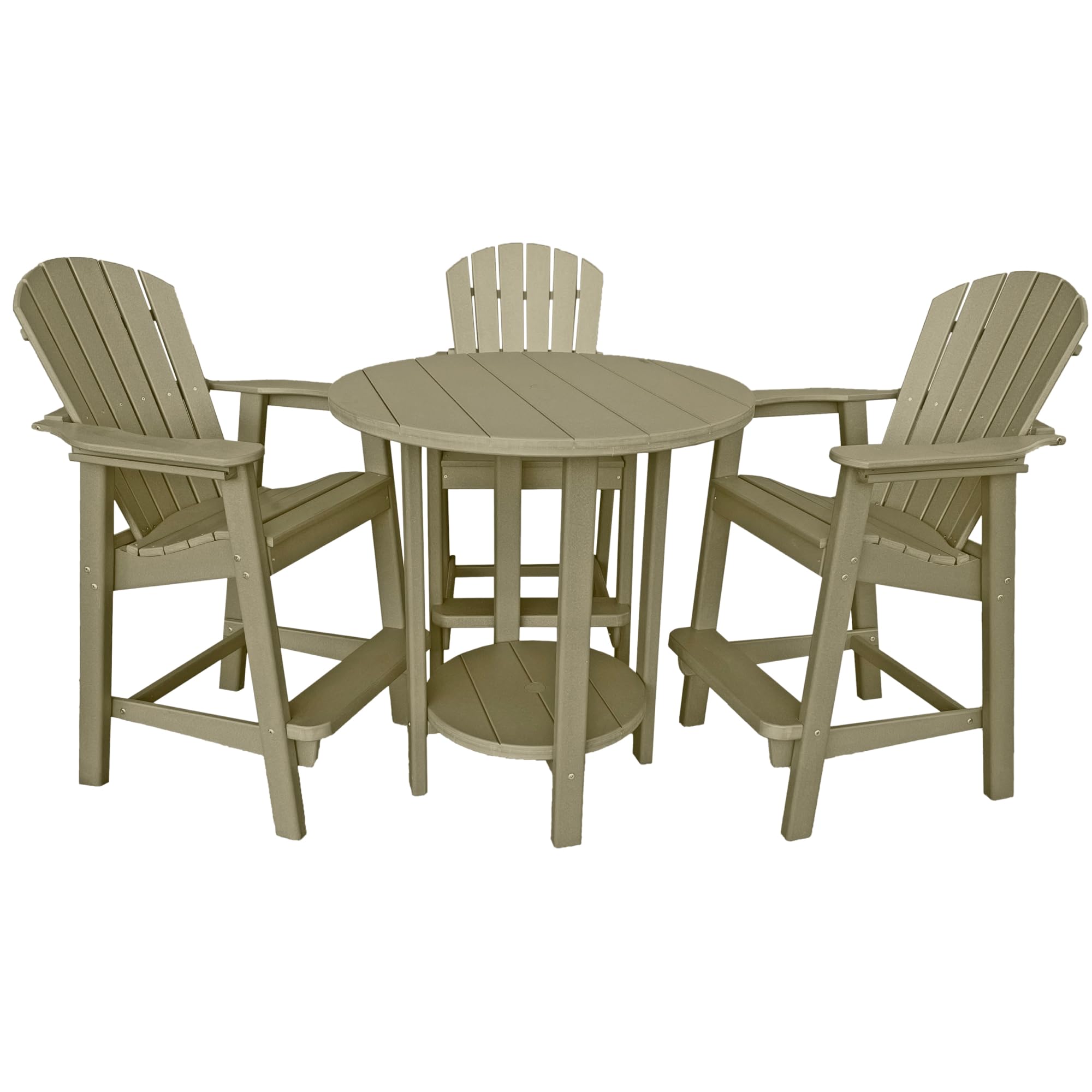 Phat Tommy Outdoor Bar Set Table and Chairs - Poly Furniture - Recycled Material, High Top Patio Set - Weatherwood