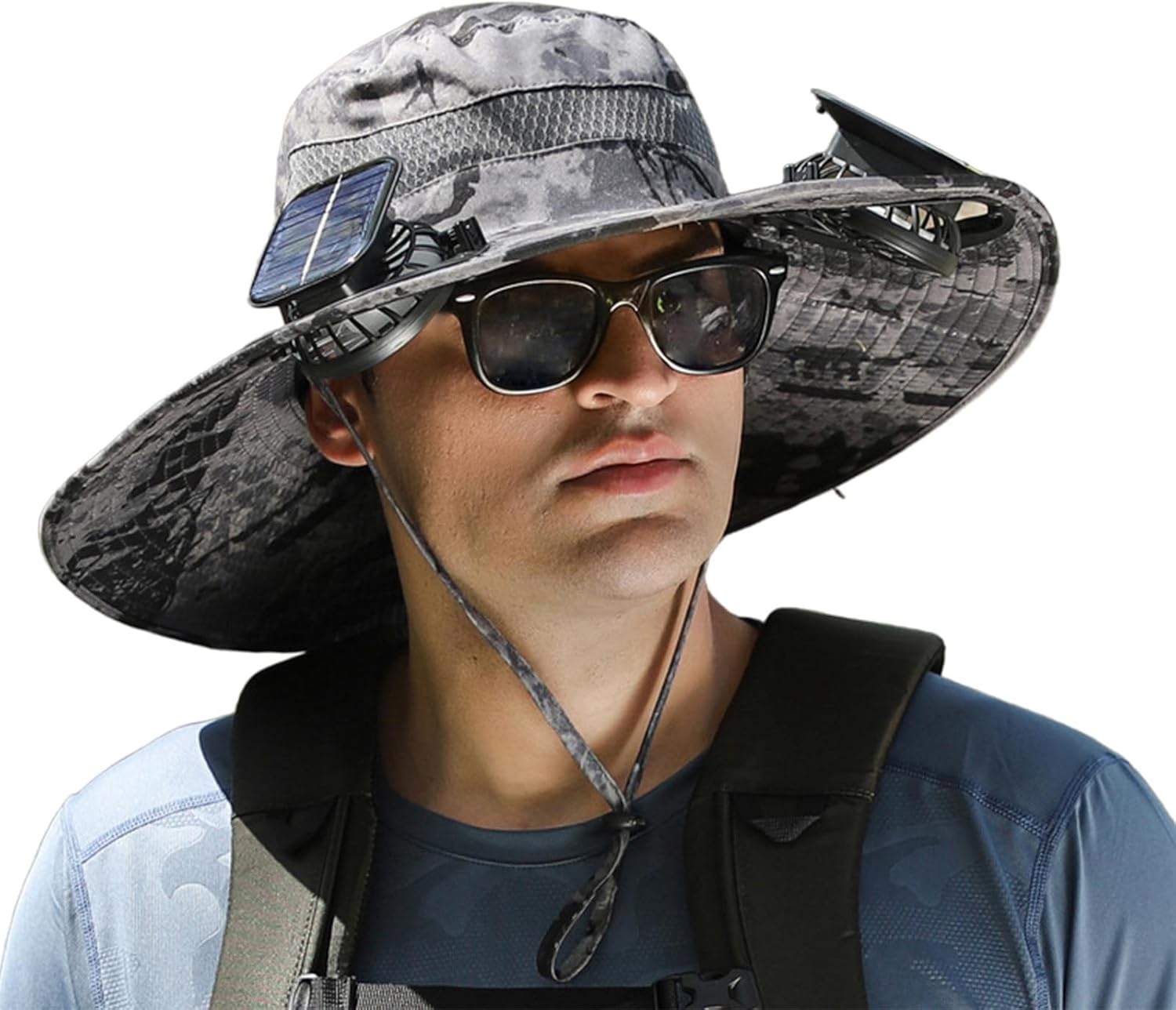 Wide Brim Solar Fan Outdoor Fishing Hat - Solar & USB Charging, Men Sunscreen Waterproof Sun Hat Upf50+ with 2 Solar Fan