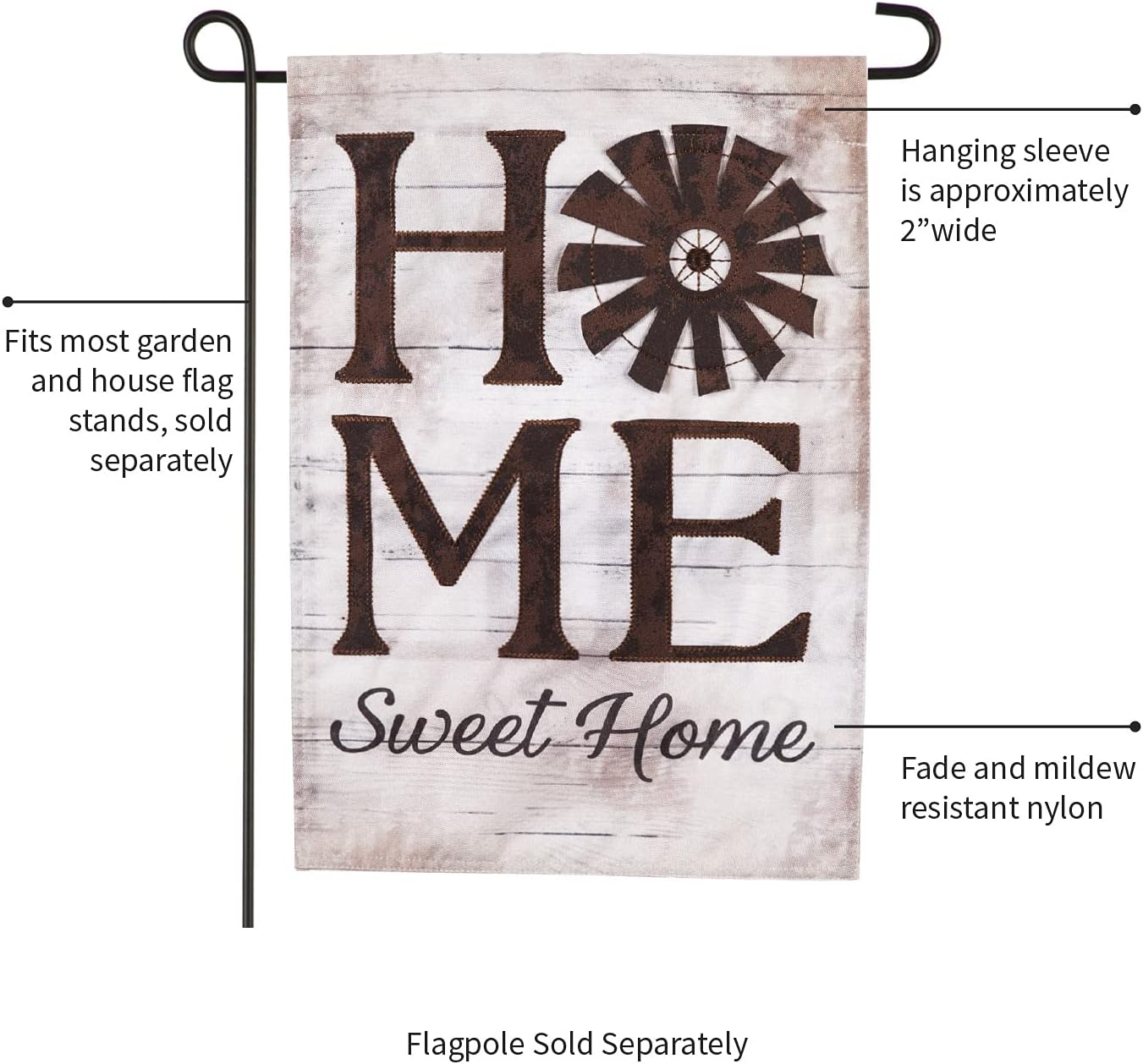 Evergreen Flag Windmill Home Sweet Home Linen Garden Flag - 12.5 x 18 Inches Outdoor Decor for Homes and Gardens