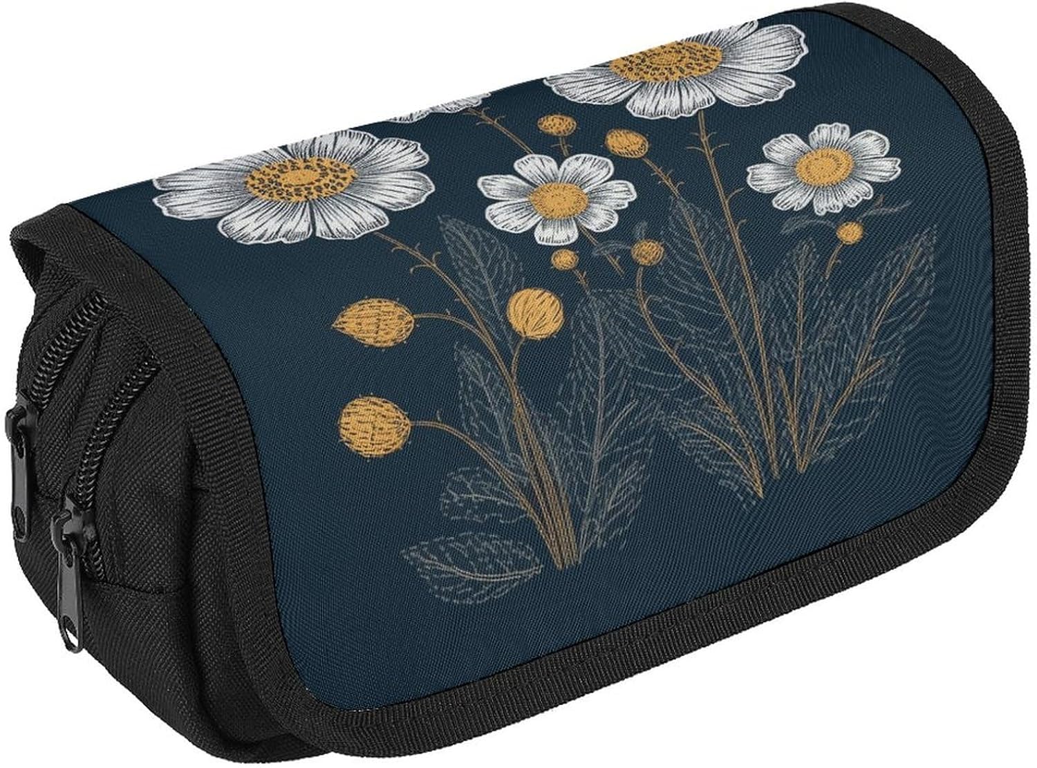 Pencil Pouch Three White Flowers-png Pencil Case for Men Women Cosmetic Bag Aesthetic Pen Bag for Office Multifunctional Bag Marker Pen Case