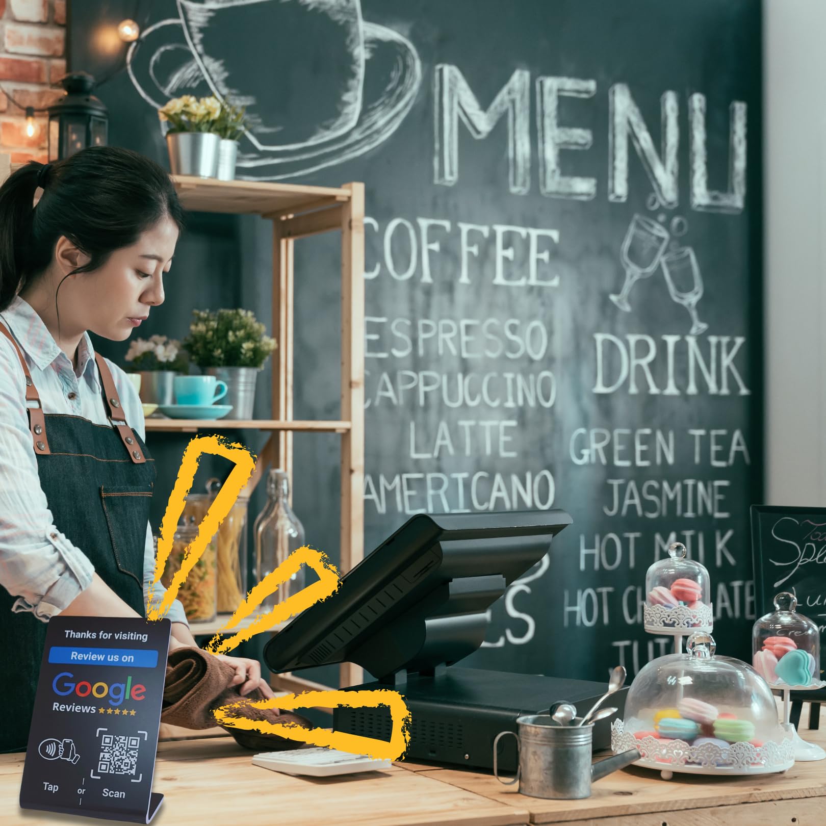 NFC Tap Google Review Stand - Boost Customer Feedback with Tap & Scan QR - No App, No Subscription - Works on iPhone & Android (Black, 1 Pack - 4.13"x2.75")