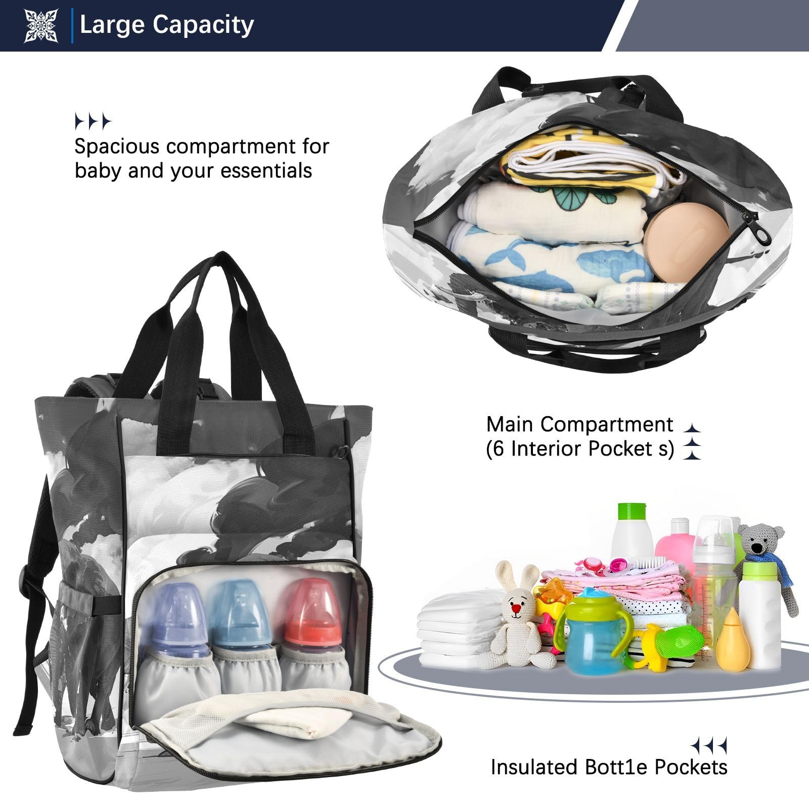 Poderosos Elefantes Negros Bolsa de Pañales Mochila de Viaje Gran Capacidad Bolsas para Mamá Papá Mujeres Niñas