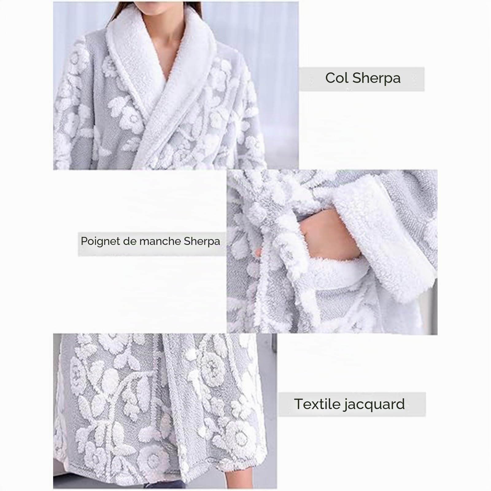 Robe de chambre en polaire sans capuche pour femme - Kimono floral long et chaud - Imprimé pelucheux - Peignoir de luxe épais et doux pour chambre d'hiver - Peignoir thermique