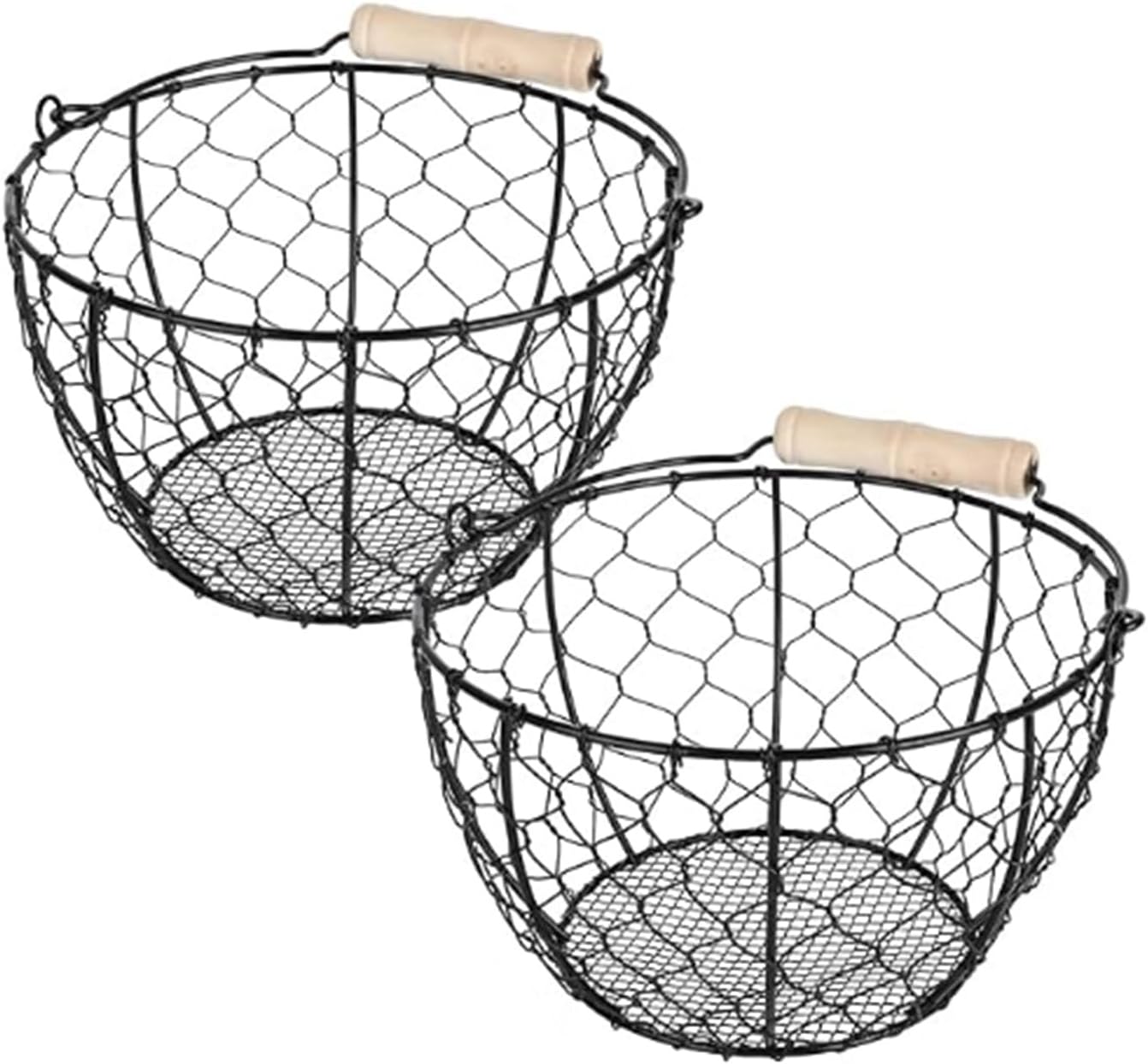 2 Pcs Egg Basket With Handle,Wire Egg Basket for Gathering Fresh Eggs, Round Egg Collecting Basket for Farm,Vintage Style Chicken and Duck Eggs Basket Egg Countertop Storage Container Holder