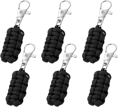 YELARXI Paracord Zipper Pull Polyester Zipper Pulls Replacement Woven Rope with Metal Clasp, 80 mm Length Fit for Backpacks Clothing Luggage Accessories - Cylinder 6 Pack, Black