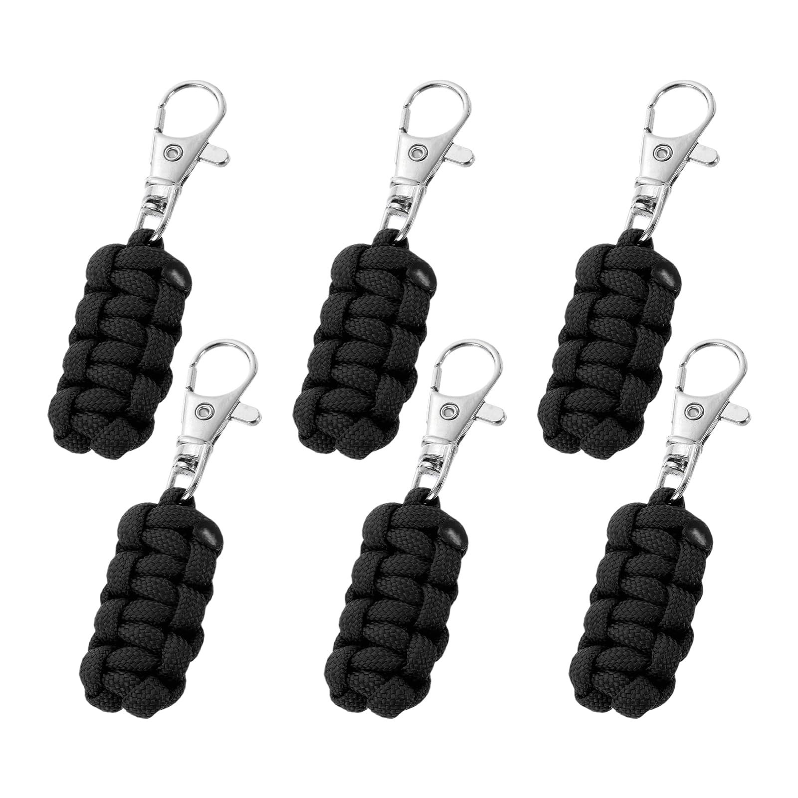 YELARXI Paracord Zipper Pull Polyester Zipper Pulls Replacement Woven Rope with Metal Clasp, 80 mm Length Fit for Backpacks Clothing Luggage Accessories - Cylinder (6 Pack, Black)