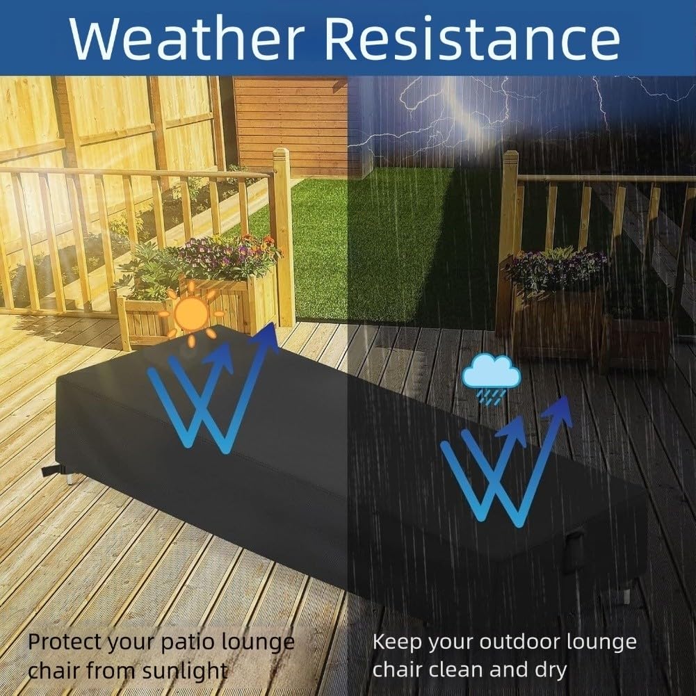 Fundas para tumbonas de exterior con tela Oxford de doble costura, revestimiento de poliuretano impermeable, clips ajustables y cordón para seguridad resistente al viento (200 x 70 x 30 cm)