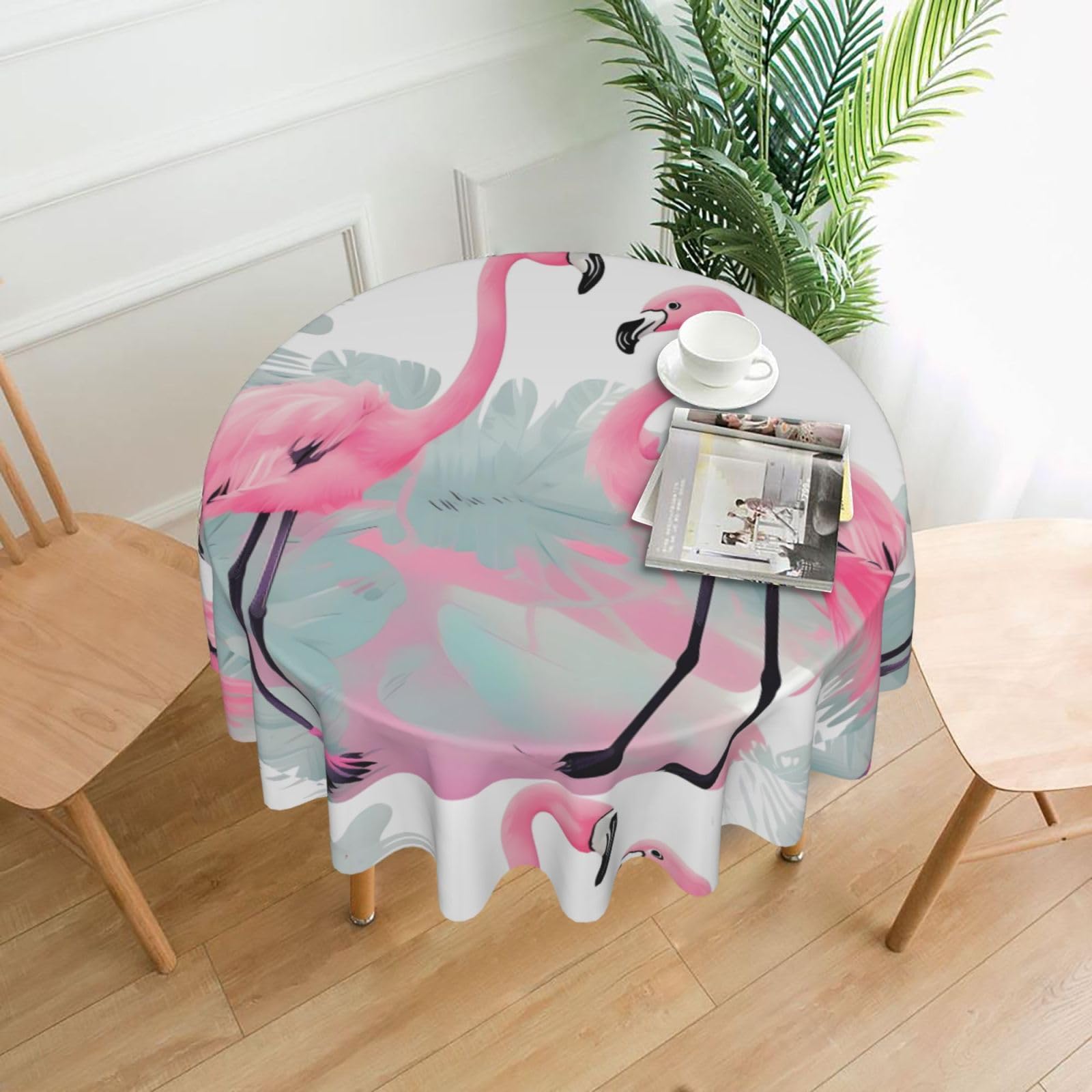 WHJSHOP Pink Flamingo Prints Round Decorative Tablecloth 60in – High-Grade Polyester Throw Cover for Dining Table Protection & Elegant Home Decor