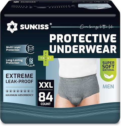 SUNKISS Pañales para Hombre con Incontinencia XXL, Gris, 84 Uds | Alta absorción, control de olores, protección antifugas y ajuste cómodo para la incontinencia masculina diaria
