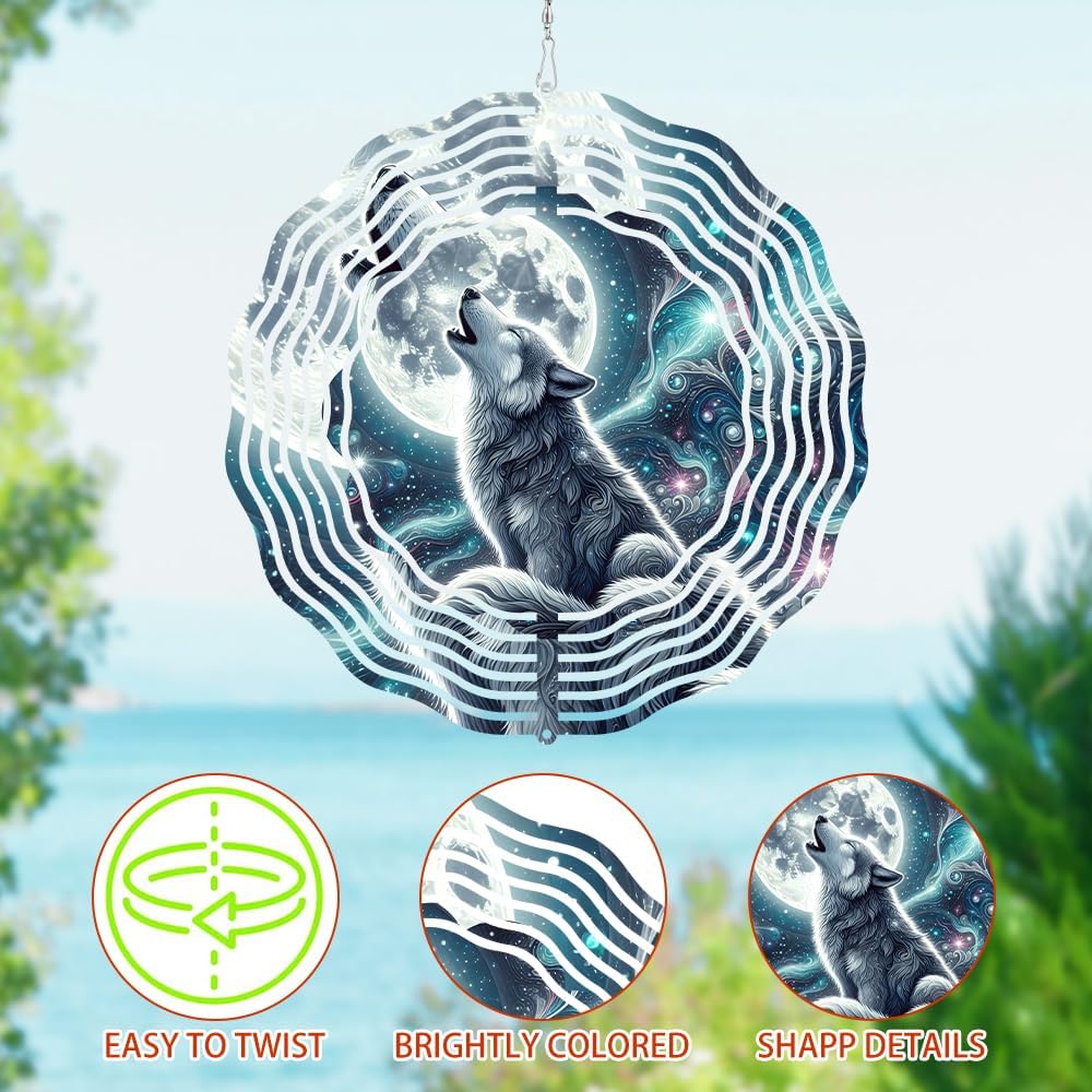 Howling Wolf Wind Spinner 3D Kinetic Wolf Wind Sculpture Gifts for Teens Men Wild Animals Metal Spinner Sculptures for Outdoor Yard Zoo Outside Home Decor