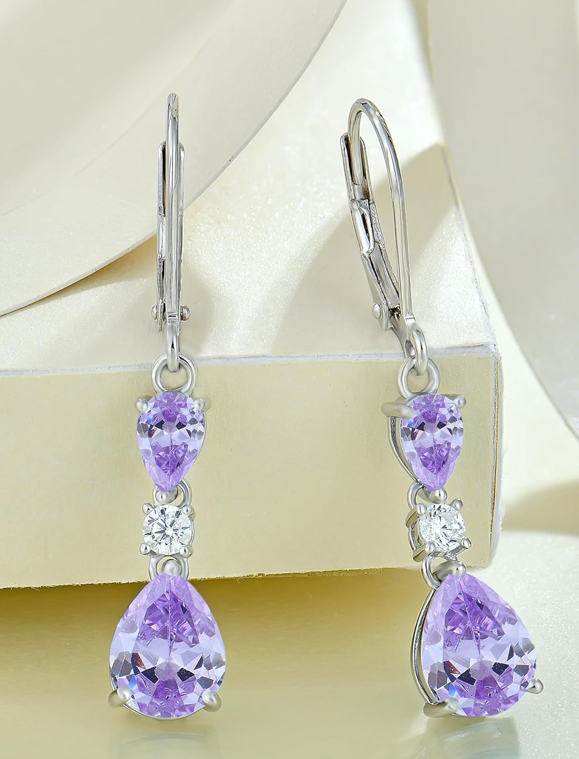 925スターリングシルバー イヤリング ティアドロップ ダングル 誕生石 イヤリング レバーバック付き レディース ジュエリーギフト