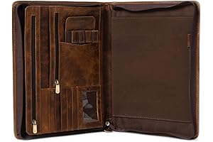 ELIZO Leather Portfolio Padfolio Folder Binder Organizer Folio Business Zippered Portfolio for...