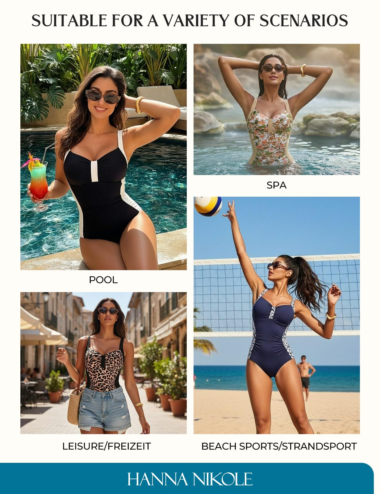 Hanna Nikole Costume da bagno da donna con scollo a V