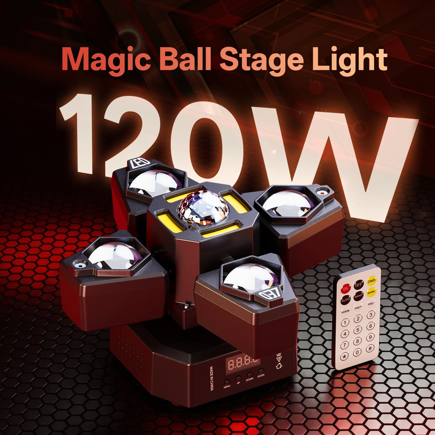 1 PCS 120W Teste Mobili Luce DJ Luci da Discoteca,LED RGBW DMX512 4 IN 1 Canali Stage Light,4 Bracci Palco Luce di Scena con Telecomando,Effetti Stroboscopio per DJ Bar Festa Club Matrimonio Palco