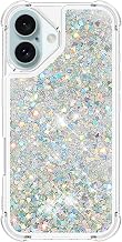 Wuhaizher for iPhone 16 Case Glitter, 3D Bling Sparkle Quicksand Flowing Liquid Clear Transparent TPU Gel Silicone ShockProof Protective Phone Case for iPhone 16, Silver