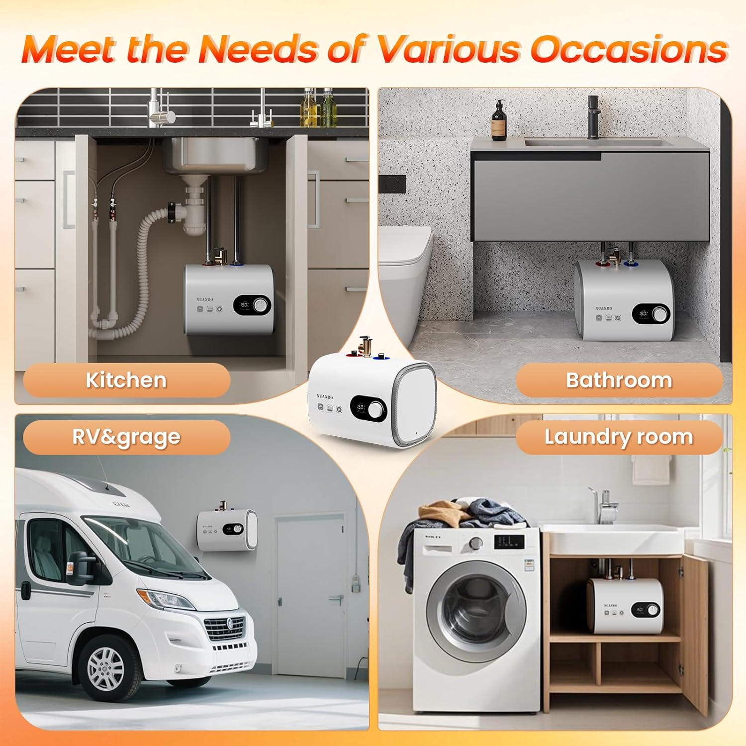 Electric Water Heater 4 Gallon Mini Tank Hot Water Under Sink Instant for Kitchen Bathroom 110V 1500W, Wall or Floor Mounted, Easy to Install