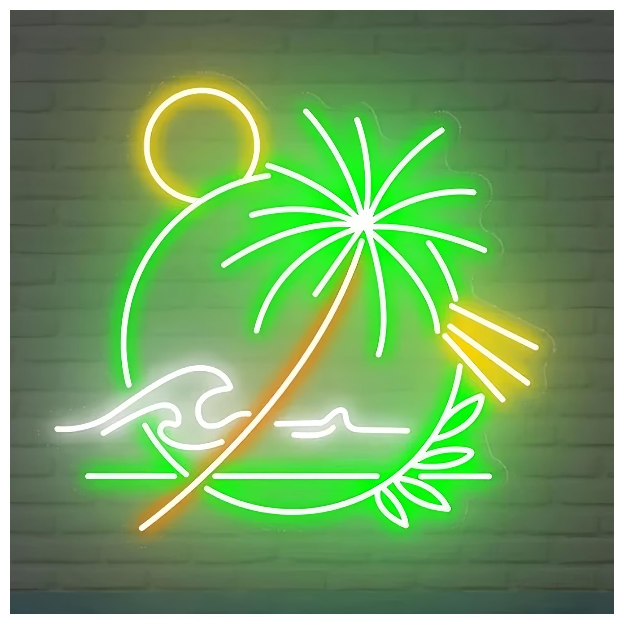 SHOUXI Sign Lamp Palm Tree Neon Sign Beach Bar Club Neon Light Wall Decor Ocean Tropical Party Pub Summer Decoration(D,50CM)