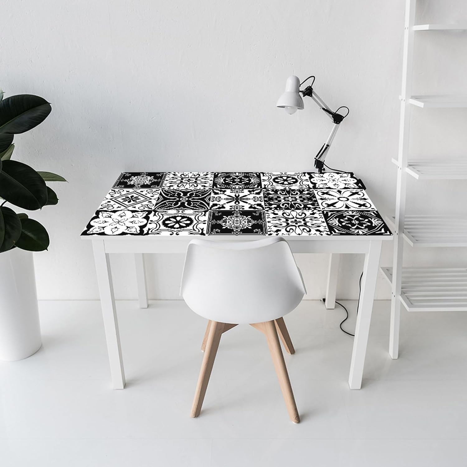DKDDSSS 40pcs Victorian-Geometric Tile Stickers, Peel & Stick, Black & White, 10cm x 10cm, Waterproof, Indoor Use, Vinyl, Traditional Style, Suitable for Wood, Plastic, Metal, Glass