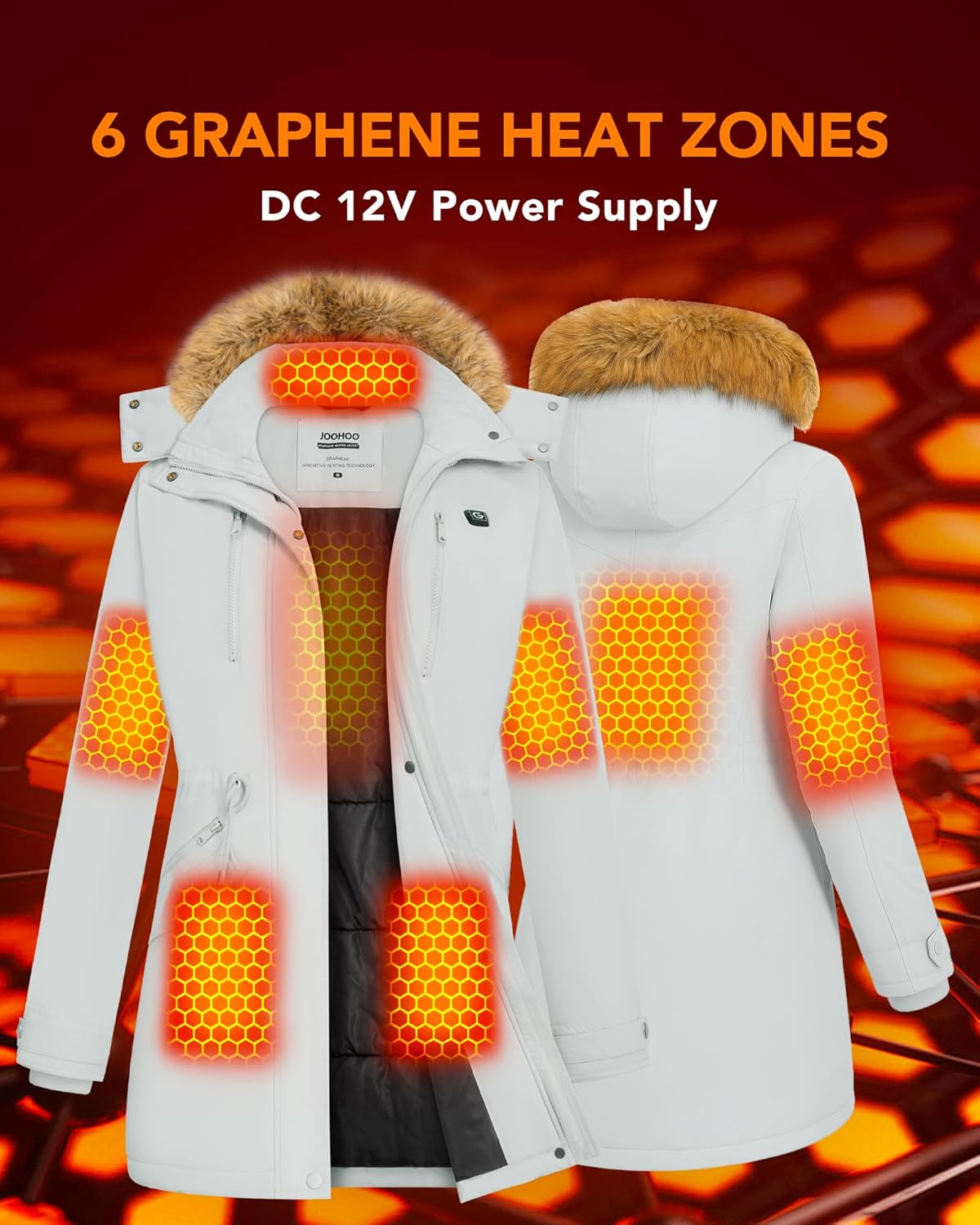 Graphene Heated Jacket Parka for Women with Rechargeable Battery Pack Included - Image 3