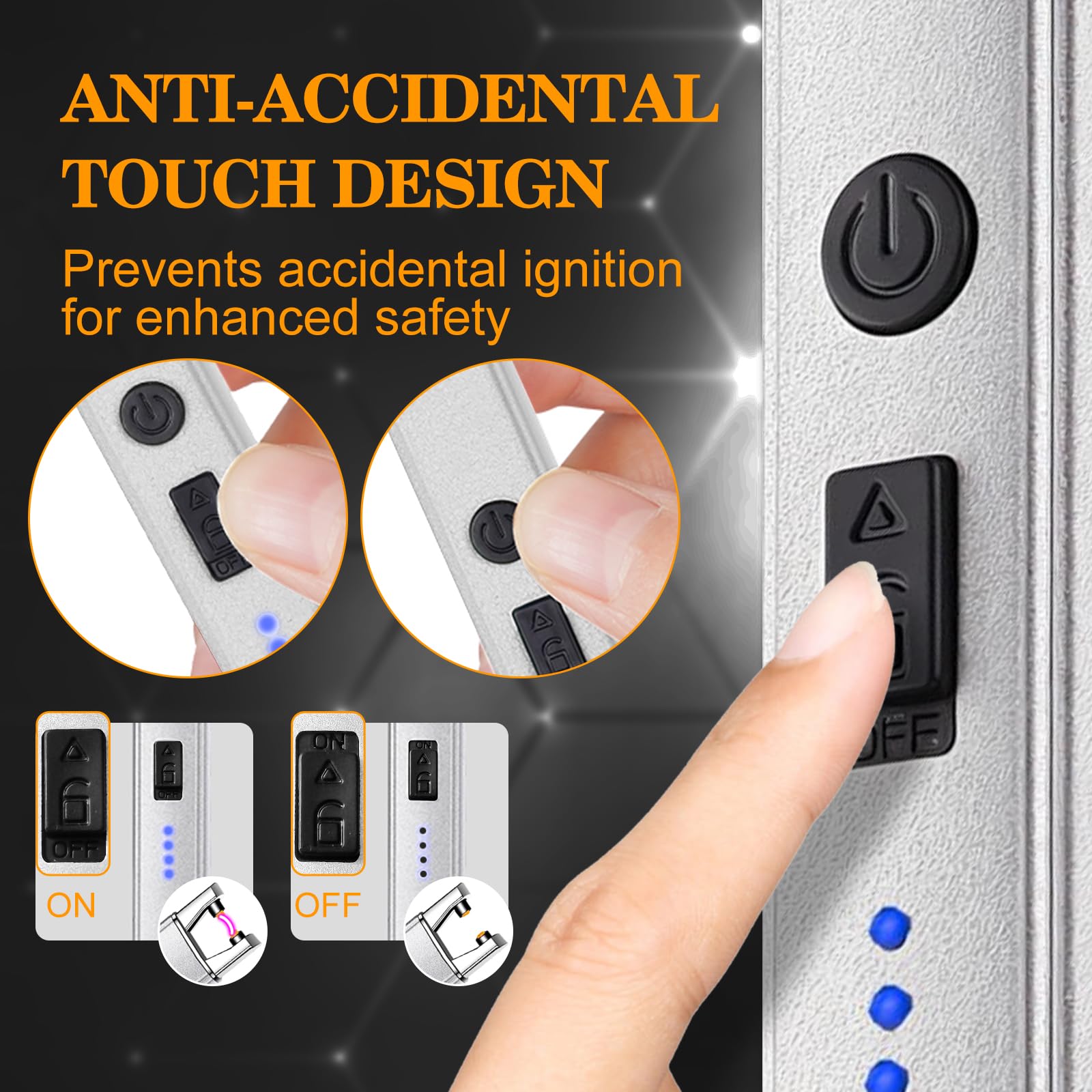 2 Piezas Encendedor Eléctrico de Arco, Recargable USB con Indicador LED, Resistente al Viento Sin Butano, Doble Seguridad, Negro y Plateado, Ideal para Velas, Cocina, Chimenea y Camping - 3