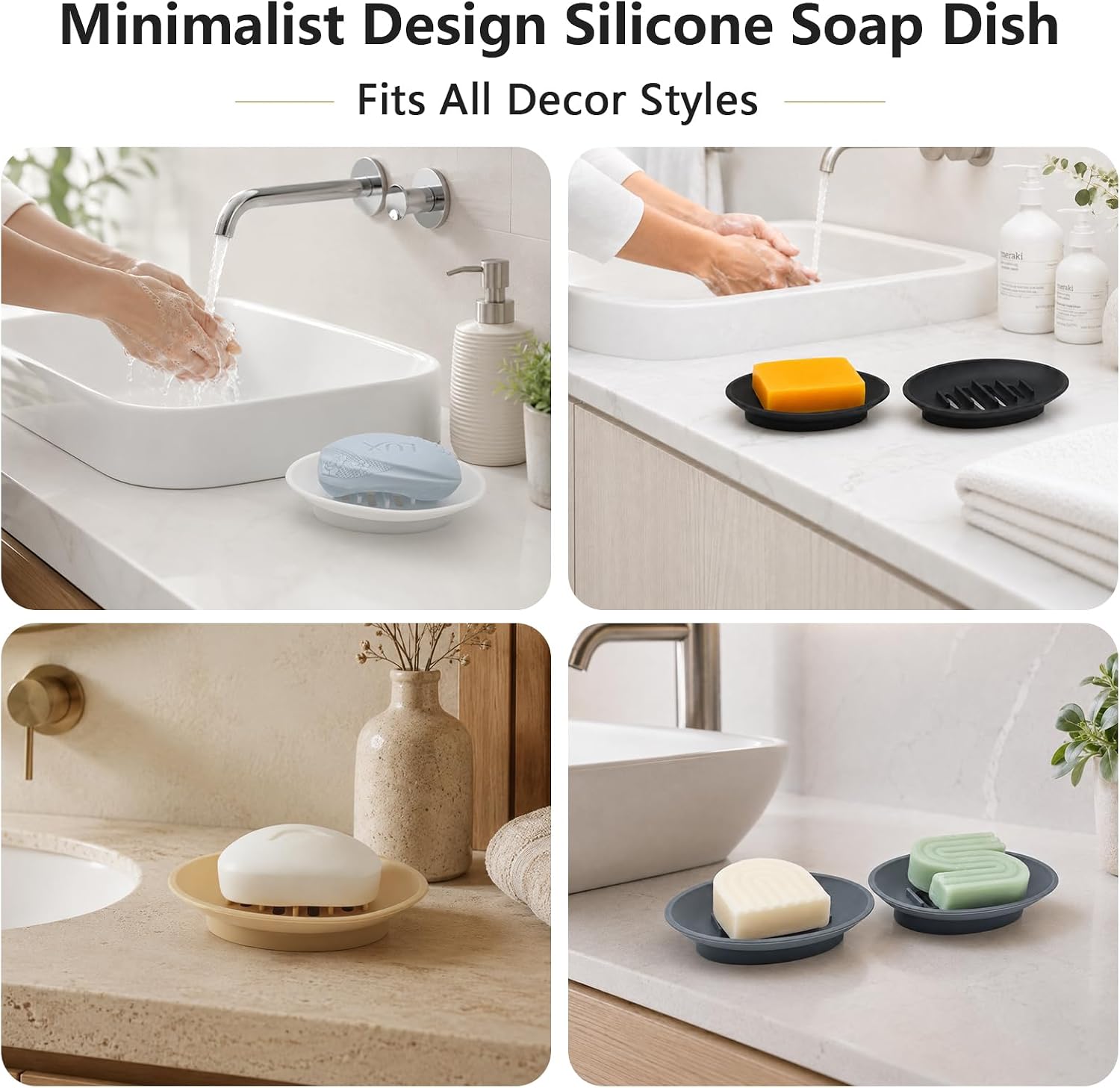2 Pack Silicone Bar Soap Holder for Shower, Self-Draining Black Soap Dish Tray for Bathroom Sink, Kitchen Counter, Shower Niche/Shelf, Bathtub, Easy Cleaning Simple Oval Soap Saver Stand