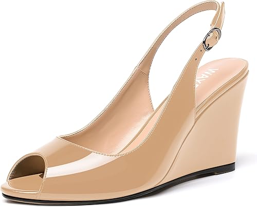 WAYDERNS Sandalias de cuña de tacón alto con hebilla para mujer, con puntera abierta, puntera abierta, de moda, color sólido, correa ajustable, de