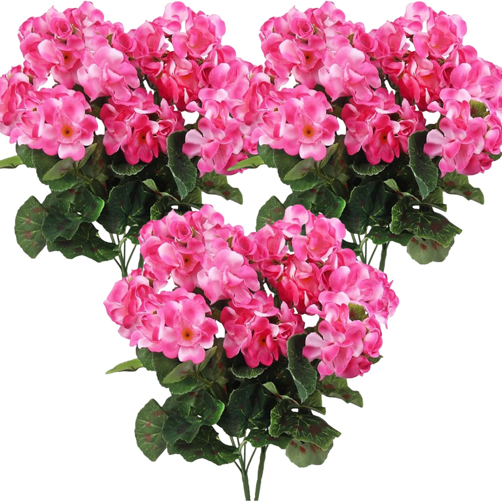Géraniums artificiels rose rouge pour remplacer les plantes qui flétrissent à la maison