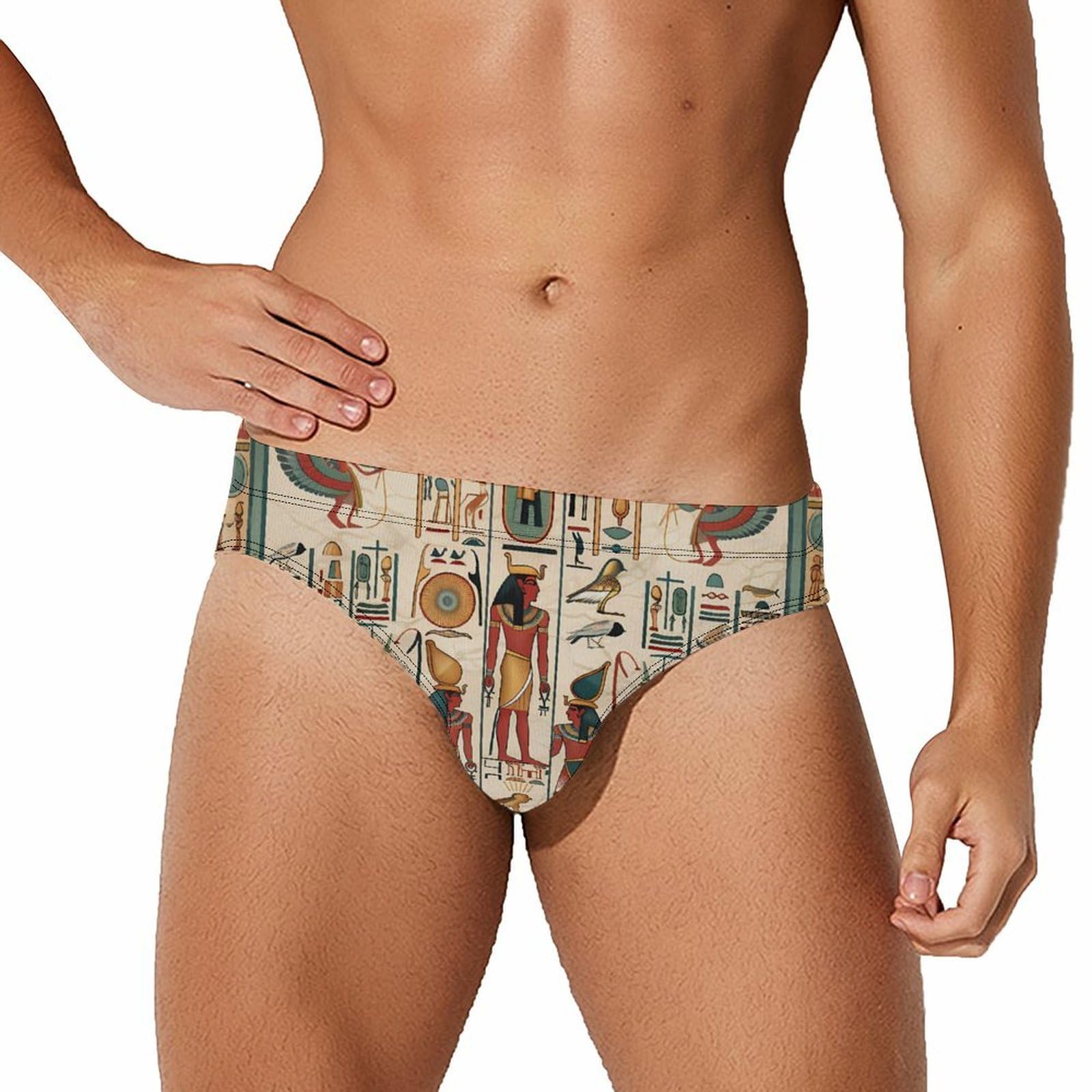 Vintage Ancient Egyptian Pharaoh Statue Mens Swim Briefs Bikini Swimwear Print Beach Shorts Sexy Swimsuit L