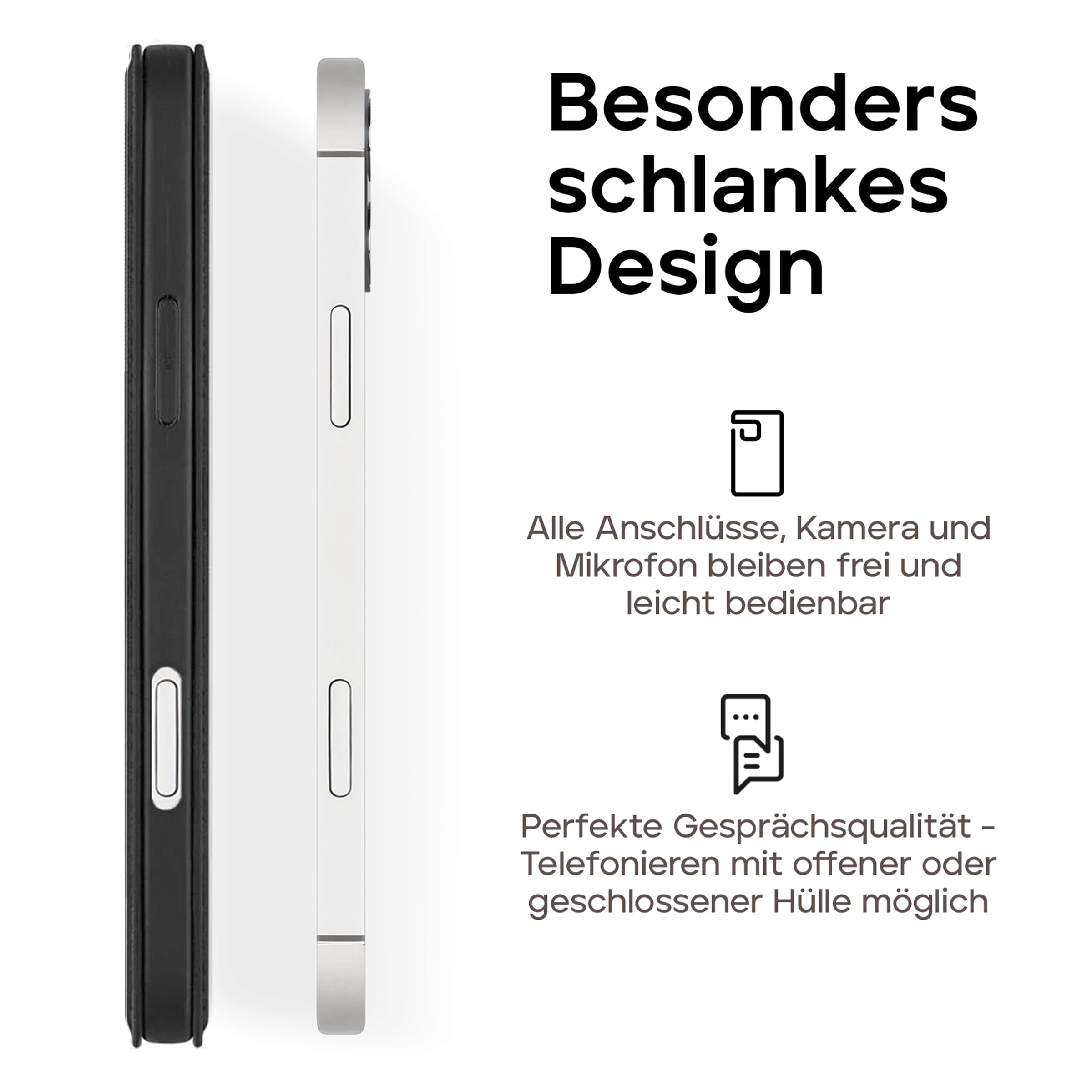 WIIUKA Hülle für iPhone 16 Pro Max, Leder aus Deutschland, mit Kartenfach, extra Dünn, Handyhülle mit Standfunktion, Tasche Vintage Schwarz