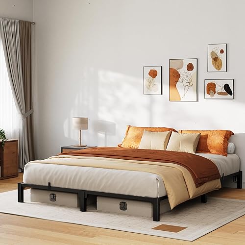 GarveeHome 8 Inch Queen Bed Frame, Heavy Duty Metal Platform Bed Frame with Durable Iron Slat Support and Legs, No Box Spring Required, No Screws Needed, Support Up to 800 Lbs