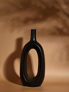 Purezento Modern Decorative Kieko Donut Vases for Home Decor Centerpieces Kitchen Office or Living Room with Unique Quality for Center Table, Flowers Pot, Bedroom Side Corners (Black,8 Inch)