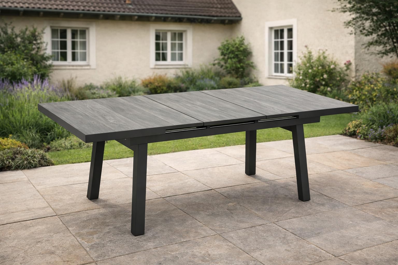 bellavista Home&Garden Gartentisch Sydney – Ausziehtisch 162–212 x 100 x 76 cm, Aluminium pulverbeschichtet anthrazit, Keramik-Tischplatte in Holzoptik, für 6–8 Personen