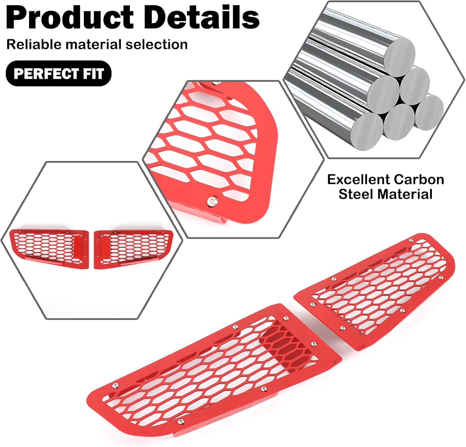 for Hummer EV Accessories Front Fog Light Grill Mesh Lamp Cover for Hummer EV SUV Truck Pickup 2022-2024 2025 2026 Steel Front Bumper Fog Light Frame Under Headlight Exterior Decoration (Red)