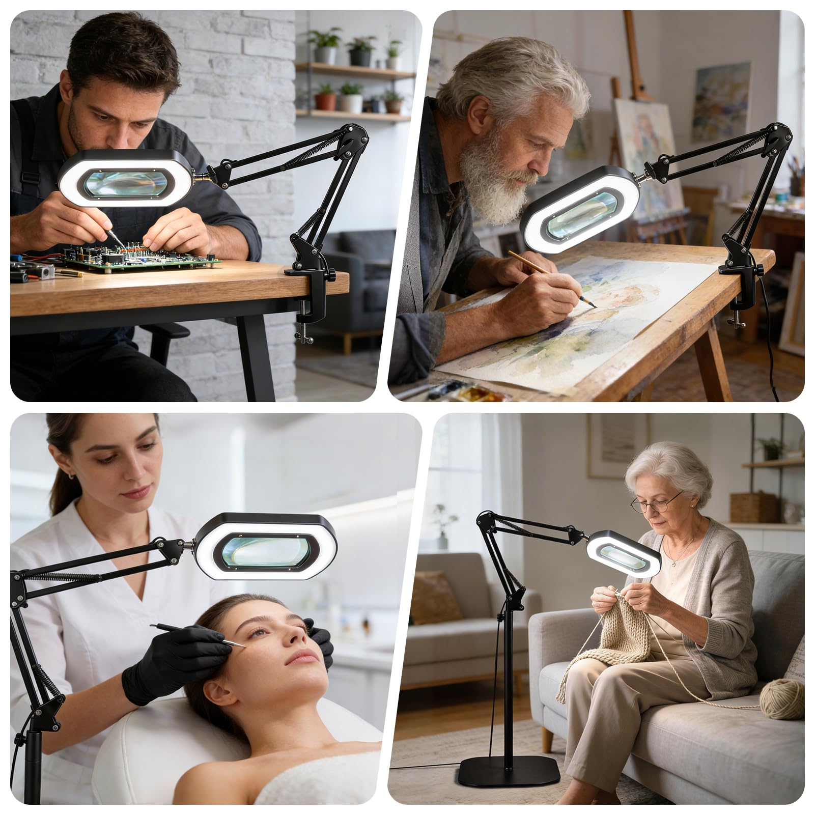10 lupas con luz y soporte, 3 en 1 LED de aumento, manos libres, 5 modos de color, regulable sin niveles, lupa de lectura para personas mayores, lente de aumento manos libres para pintura, costura
