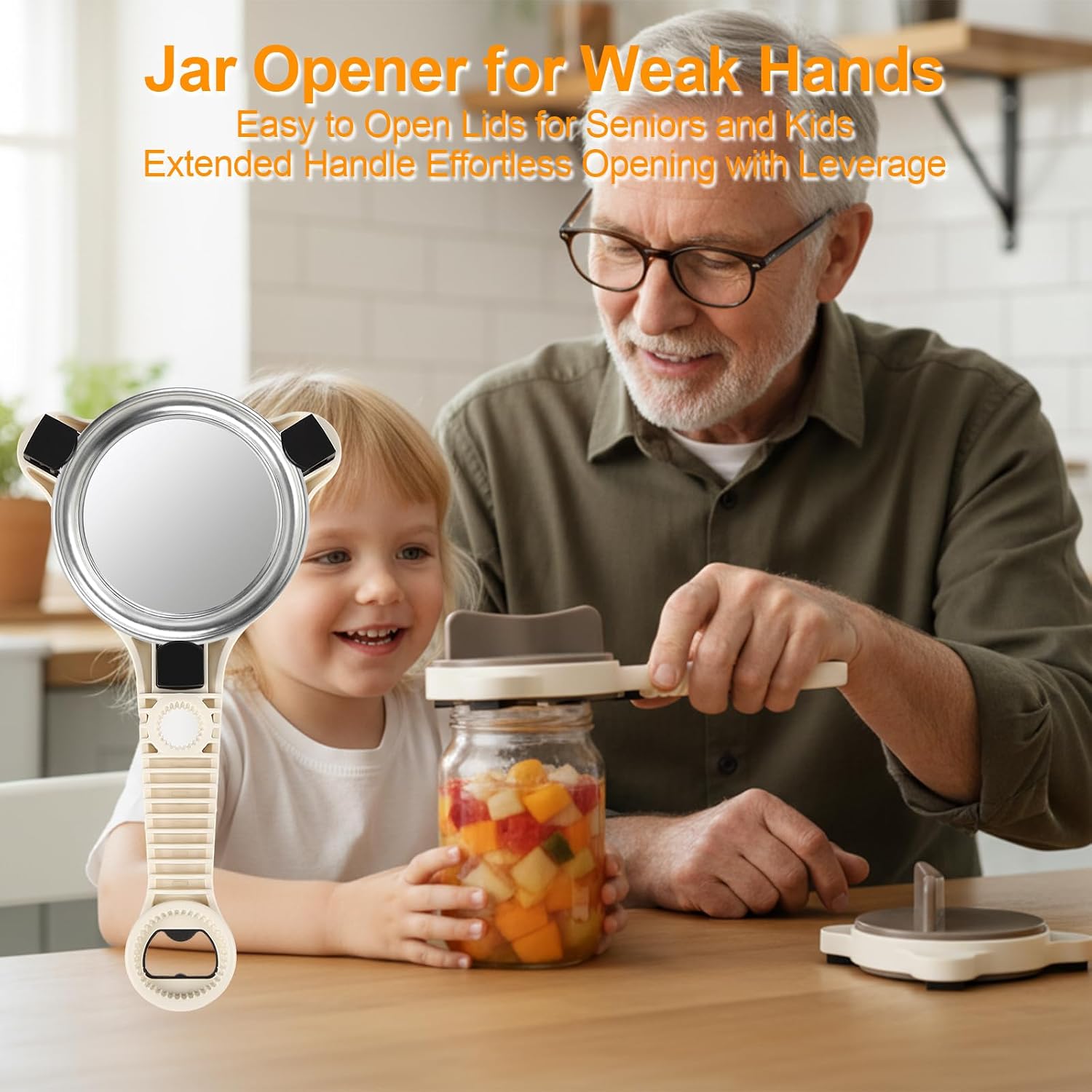 Jar Lid Opener for Seniors Weak Hands, Ergonomic Non-Slip Grip Jar & Bottle Cap Remover, Multi Purpose Kitchen Gadget Easy Lid Remover for Pickle Jars, Mason Jars, Glass Jars & Bottle Tops