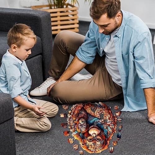 Miniatura 4 de WOODBESTS Rompecabezas de madera para adultos, rompecabezas familiar de orangutanes (M, 190 piezas, 11.7 x 11 pulgadas), hermosa caja de madera,