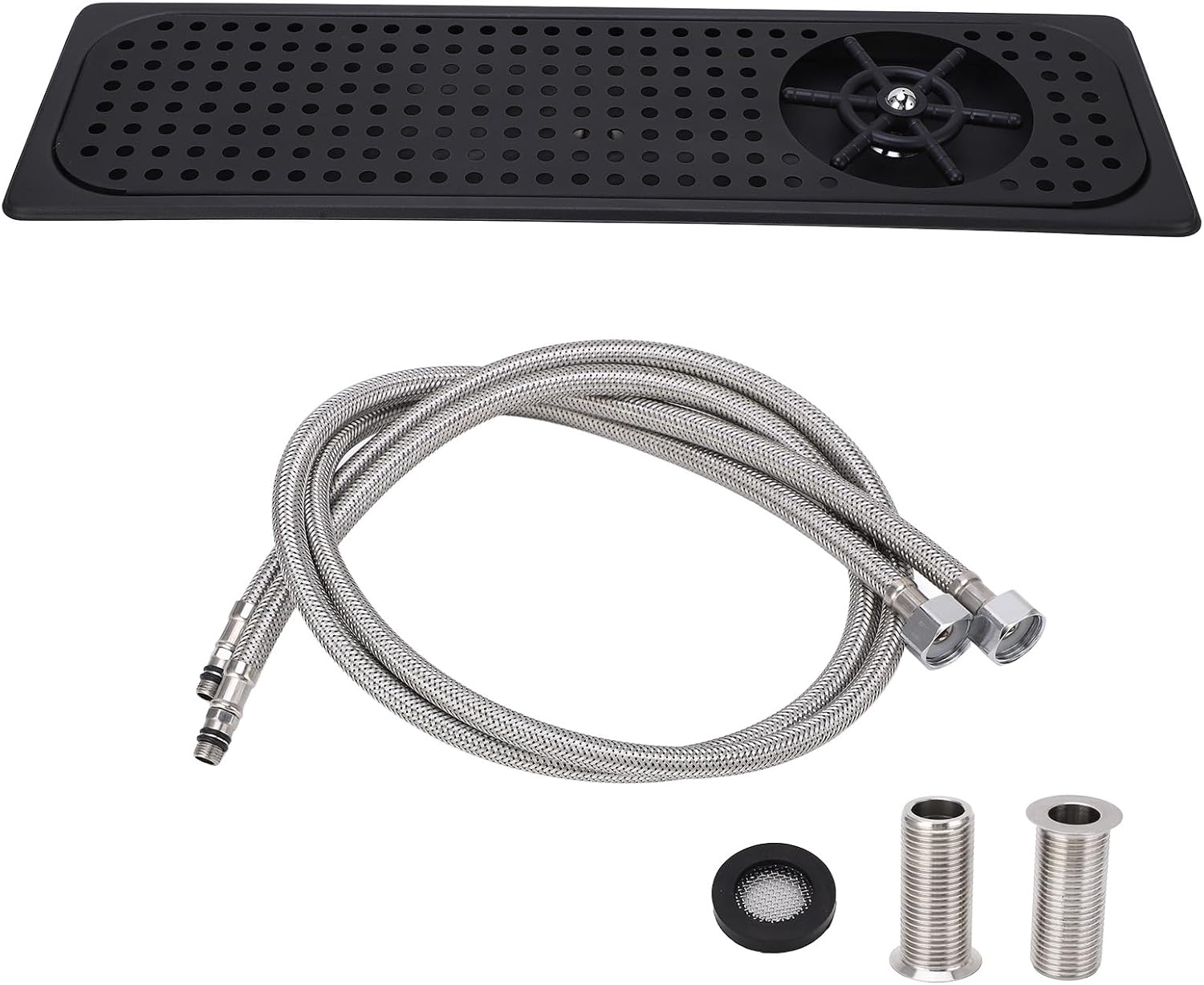 Glass Rinser, Countertop Commercial Pitcher Rinser, High Pressure Cup Washer, Stainless Steel Automatic Cup Washer with Drain Drip Tray Hose for Kitchen, Bar, Coffee (FC-13-2 Extended Style