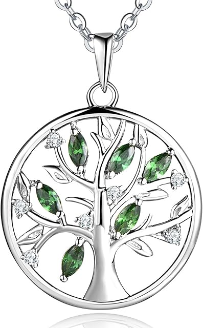 JO WISDOM Tree of Life Necklace,925 Sterling Silver Family Birthstone Tree Coin Pendant Necklace