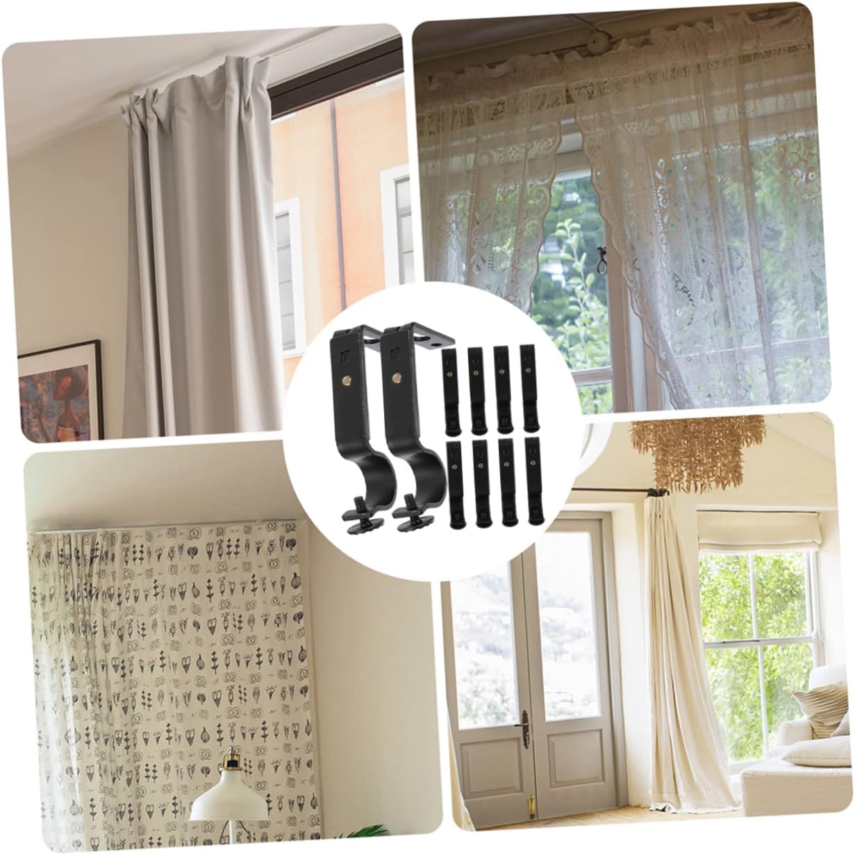 10pcs Curtain Rod Brackets Heavy Duty Wall Support for Drapery Rods Easy Install Curtain Pole Holders Side-Mount Bracket for Living Room Bedroom Office and Kitchen Use