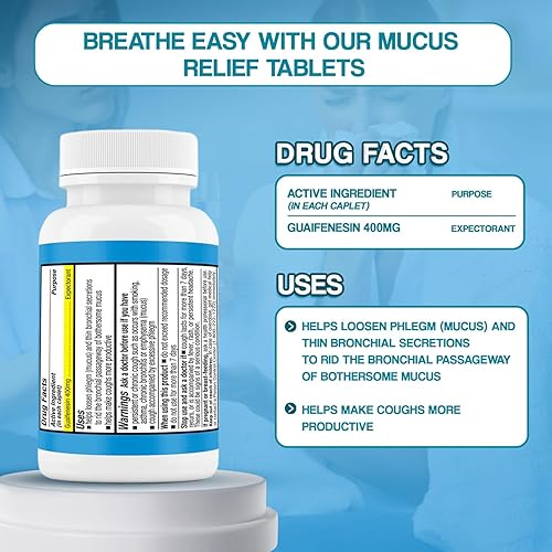 Miniatura 5 de Safrel Pharma - Guaifenesina para aliviar el moco, 400 mg - Expectorante de acción rápida, adelgaza y afloja el moco, alivia la congestión del