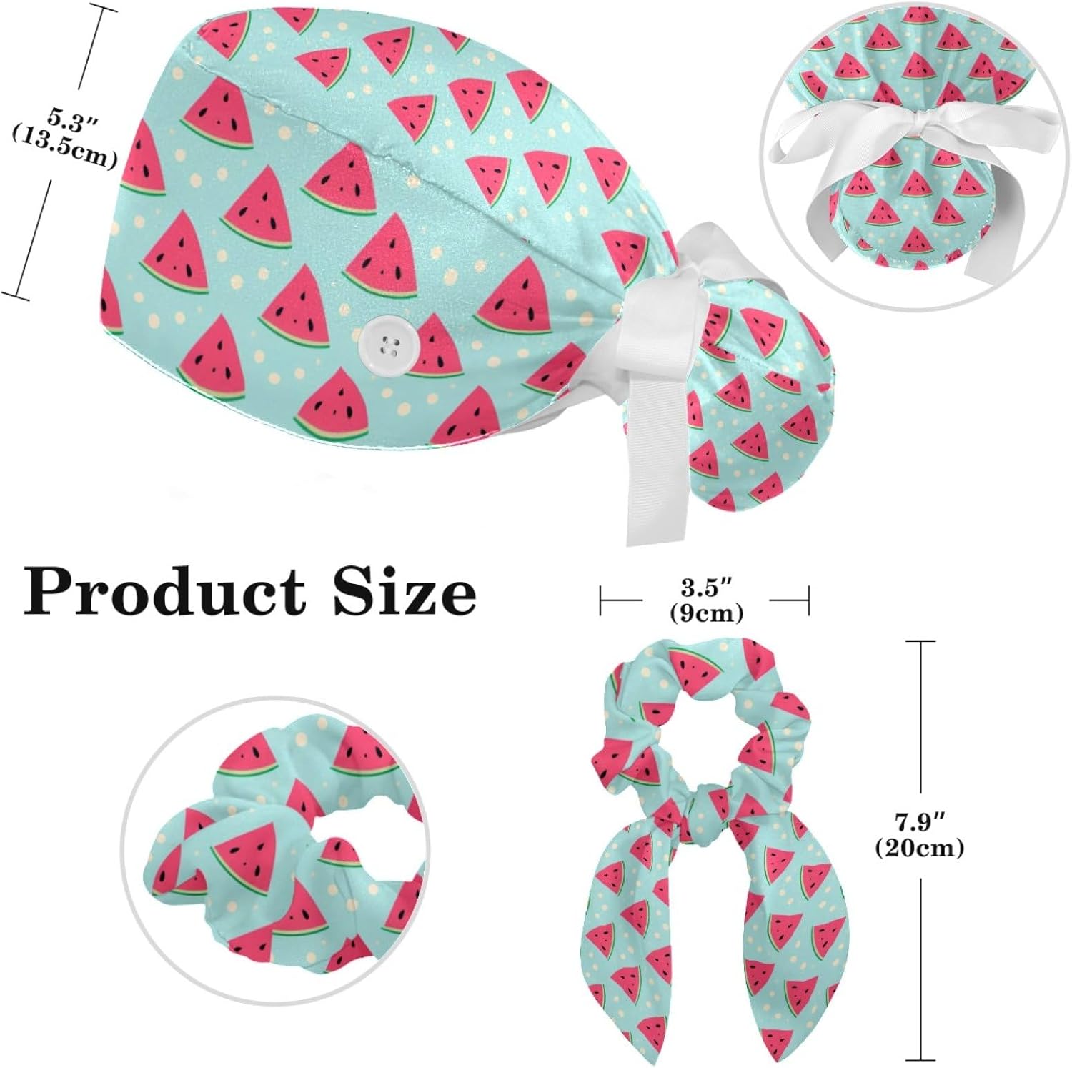 Scrub Caps Women Nursing Hats Peach Fruits with Buttons Ponytail Working Adjustable Pouch Tie Back - Image 2