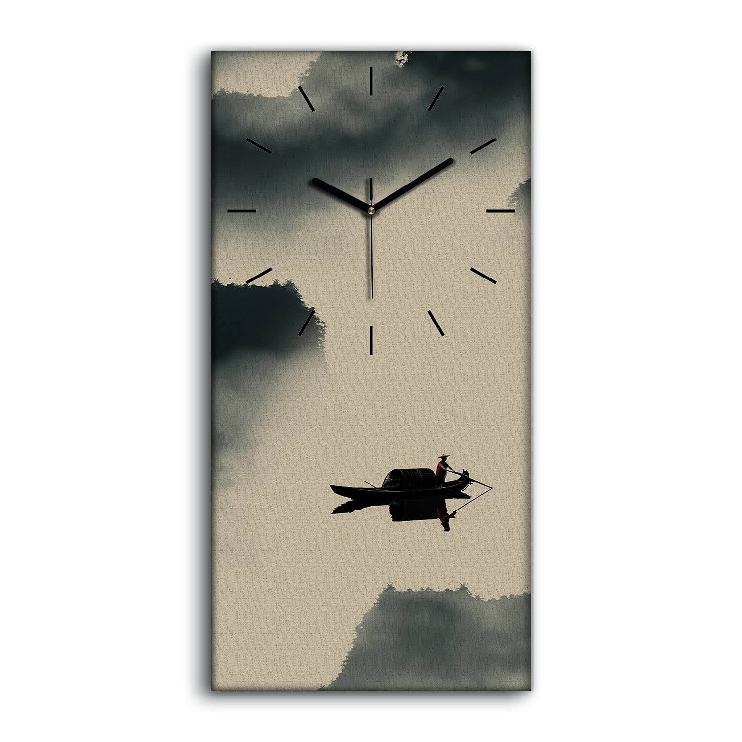 Horloge sur Toile d'Encre Chinoise Salon et Chambre Peinture Paysage Silencieuse Moderne