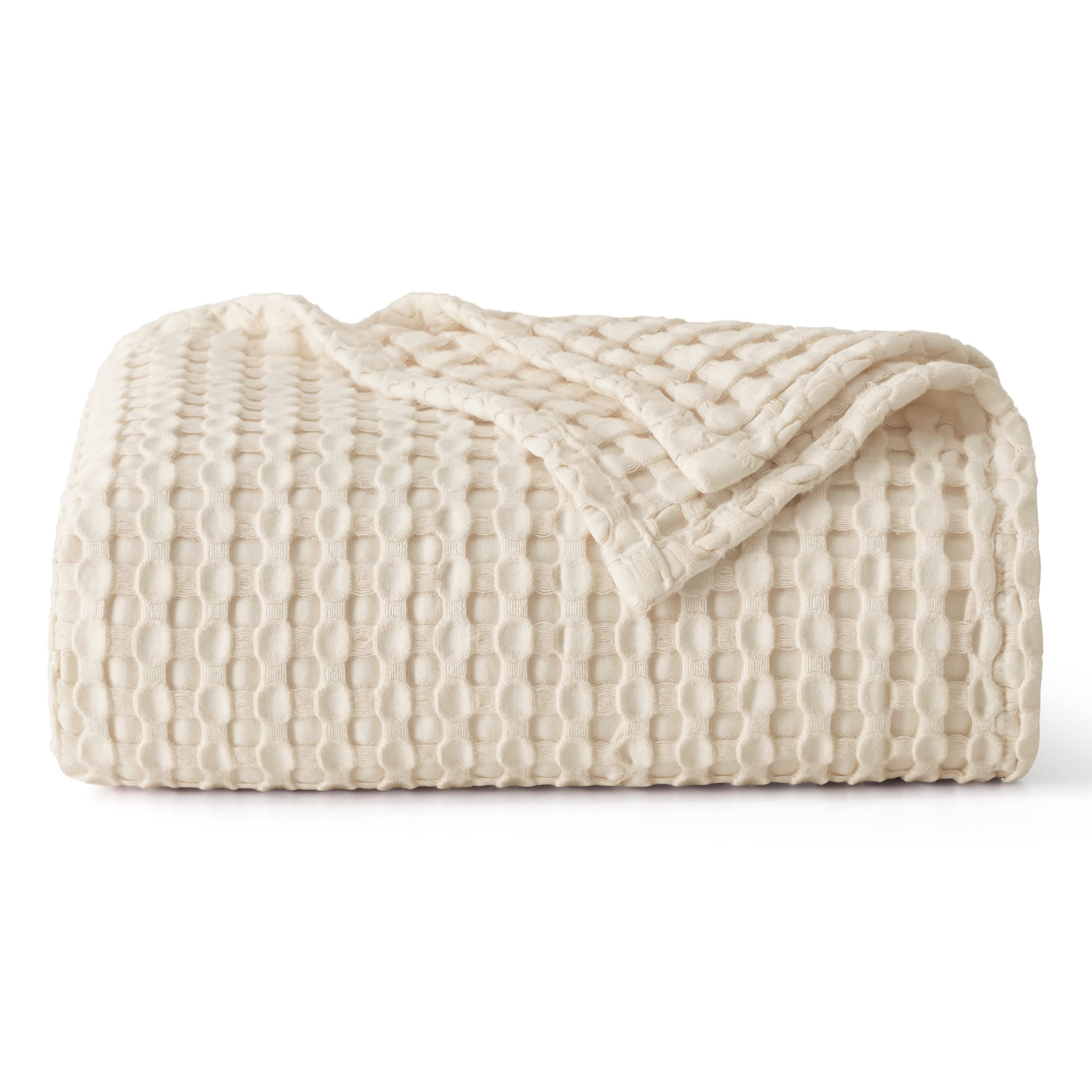 Bedsure Cooling Bamboo Waffle Weave Blanket - Soft, Lightweight and Breathable Throw Blankets for Hot Sleepers, Luxury Cotton Throws for Bed, Couch and Sofa, Beige 50x70Inches