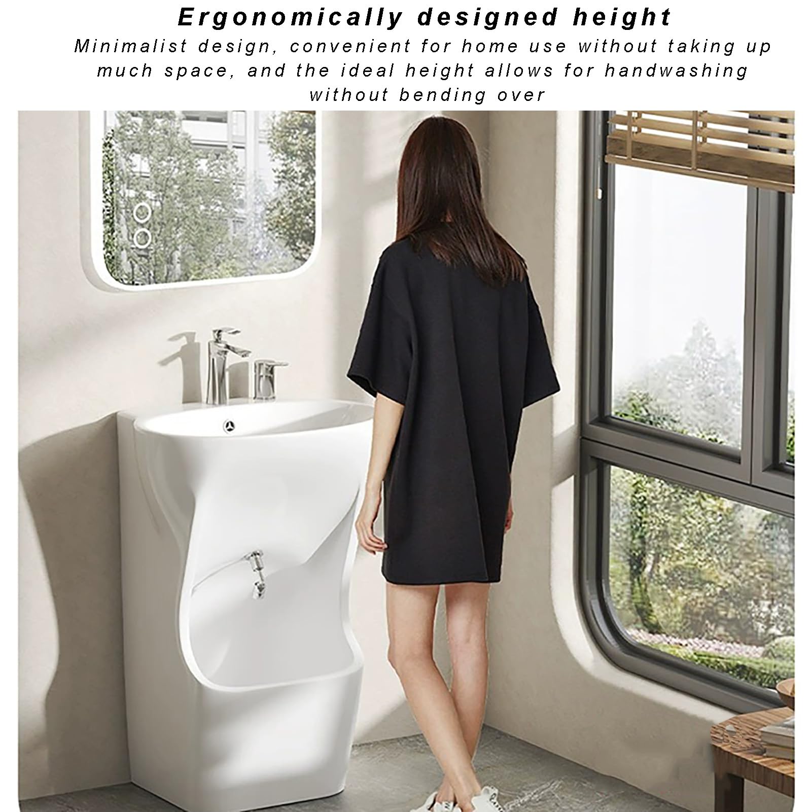 Lavabo in ceramica, lavabo Wudu autoportante con doppi rubinetti e pediluvio per lavare le mani e il viso